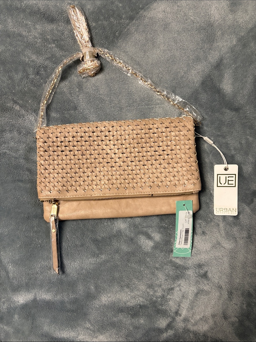 Urban Expressions Taupe Woven Fold-Over Wristlet Clutch